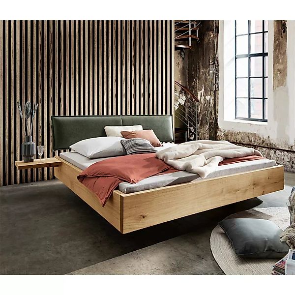 Hochwertiges Doppelbett aus Wildeiche Massivholz Metall (dreiteilig) günstig online kaufen