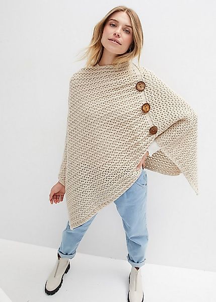 bonprix Strickponcho aus Polyacryl und Polyester, mit Knöpfen, figurumspiel günstig online kaufen