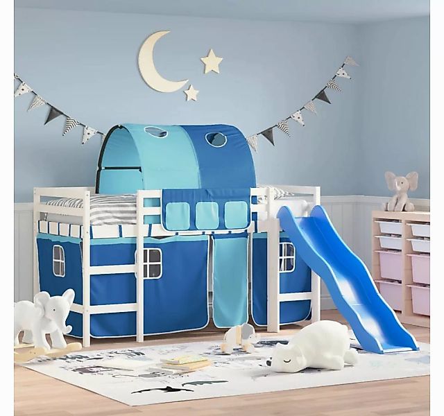 vidaXL Kinderbett Kinderhochbett mit Tunnel Blau 90x200 cm Massivholz Kiefe günstig online kaufen