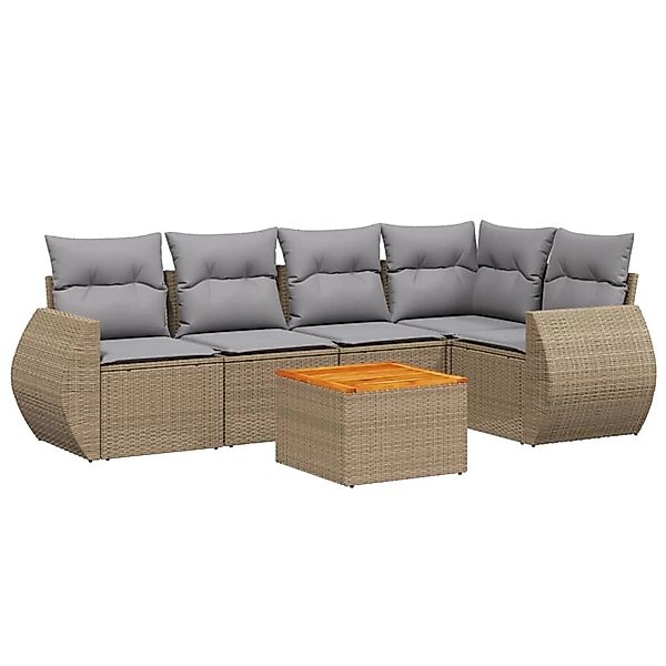 vidaXL 6-Tlg Garten-Sofagarnitur mit Kissen Beige Poly Rattan 3224995 günstig online kaufen