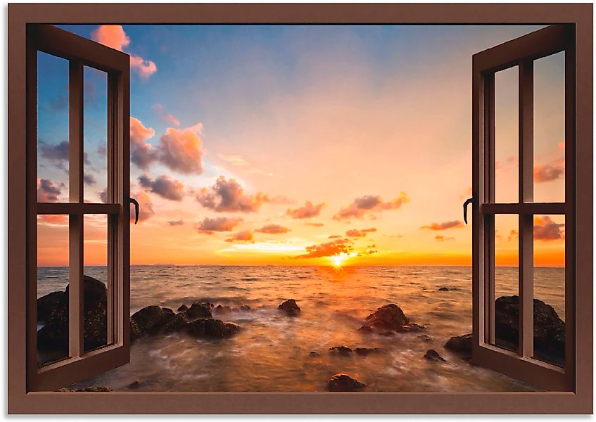 Artland Wandbild "Fensterblick Sonnenuntergang am Meer" Fensterblick 1 Stk. günstig online kaufen