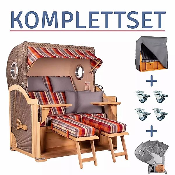 Strandkorb Norderney Teak Bullauge PE grey Dessin 584-KOMPLETTSET günstig online kaufen