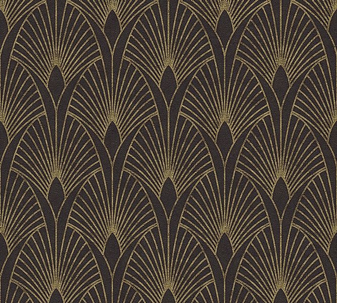 Bricoflor Gründerzeit Tapete Schwarz Gold Art Deco Vliestapete Edel mit Vin günstig online kaufen