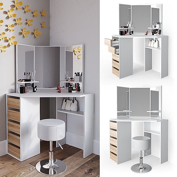 Vicco Schminktisch Arielle, Weiß/Sonoma, 110 cm günstig online kaufen