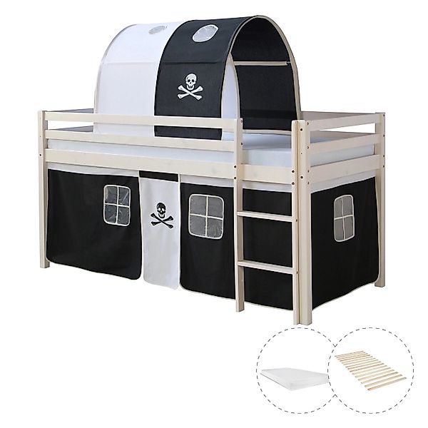 Homestyle4u Hochbett 90x200 mit Vorhang Lattenrost Matratze Tunnel in Weiß günstig online kaufen