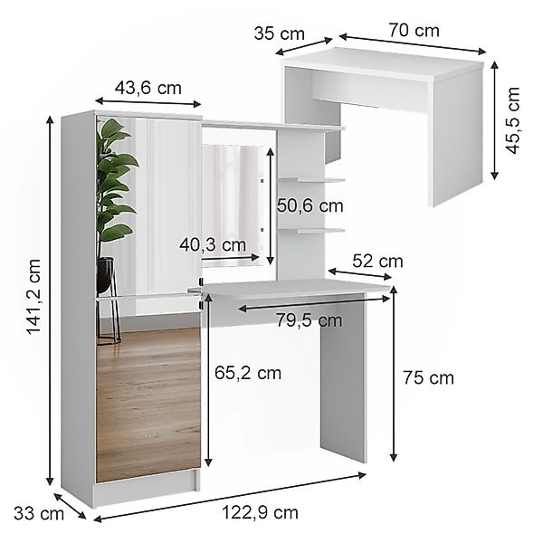 Vicco Frisierkommode Jasmin Weiß 123 x 141.2 cm mit Bank günstig online kaufen