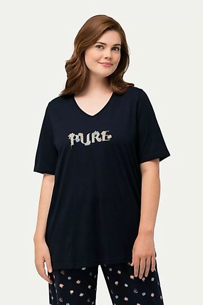 Ulla Popken Pyjamaoberteil Schlafanzug-Shirt V-Ausschnitt Halbarm günstig online kaufen