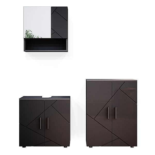 Vicco Badmöbel-Set Irma, Anthrazit Hochglanz, 3 Teile, mit Unterschrank 60 günstig online kaufen