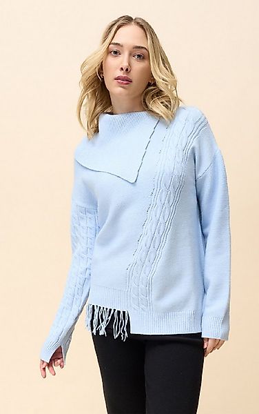 Passioni Strickpullover mit Schalkragen und Fransen günstig online kaufen