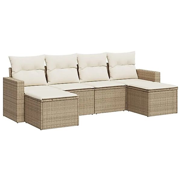 vidaXL 6-Tlg Garten-Sofagarnitur mit Kissen Beige Poly Rattan 3251655 günstig online kaufen