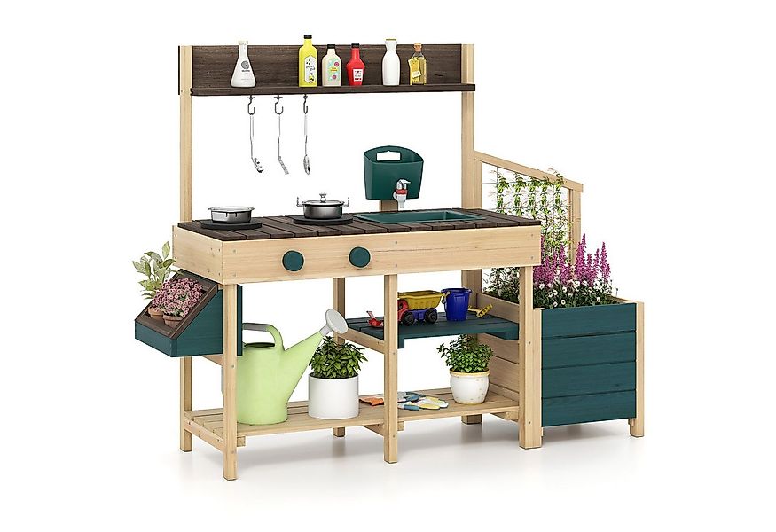 COSTWAY Outdoor-Spielküche Holz, Kinderküche mit Pflanzkasten & Rankgitter, günstig online kaufen