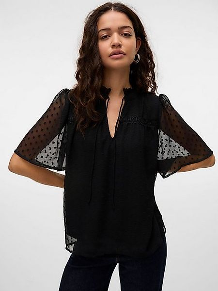 Vero Moda Blusenshirt Kurzarm-Bluse mit Spitze und Polka-Dots, Kordelzug 84 günstig online kaufen