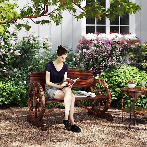 Outsunny Gartenbank Holz, 2-Sitzer Sitzbank mit Rücken- und Armlehnen, Holz günstig online kaufen