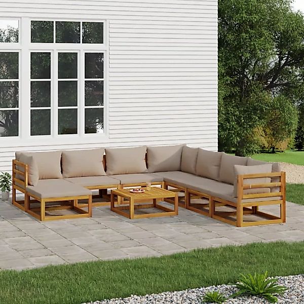 Vidaxl 9-tlg. Garten-lounge-set Mit Taupe Kissen Massivholz günstig online kaufen