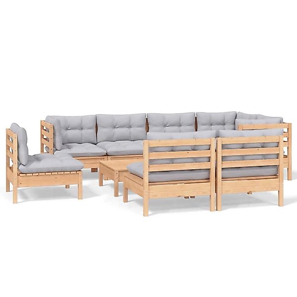 vidaXL 9-Tlg Garten-Lounge-Set mit Grauen Kissen Kiefer Massivholz 3096471 günstig online kaufen