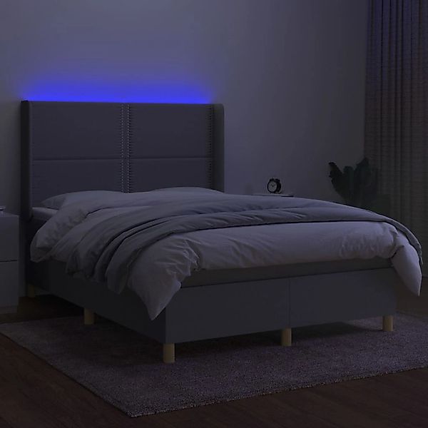 vidaXL Boxspringbett mit Matratze & LED Hellgrau 140x200 cm Stoff 3138797 günstig online kaufen