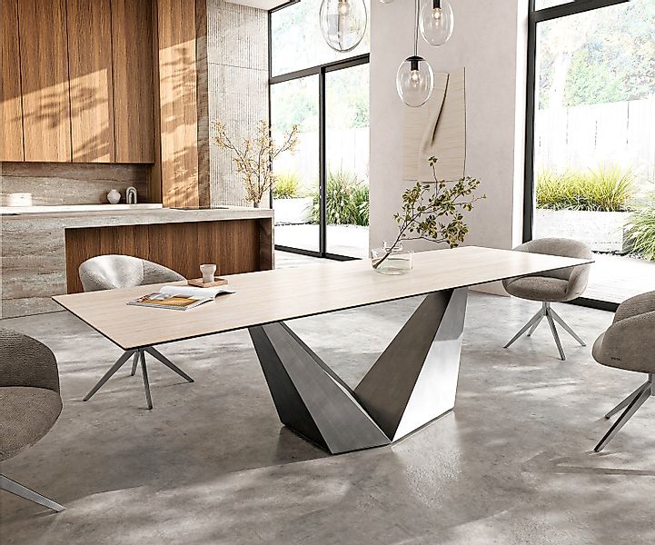 Esstisch Edge 300x100 Keramik Laminam® Travertino Bianco Creme-Weiß Prisma günstig online kaufen