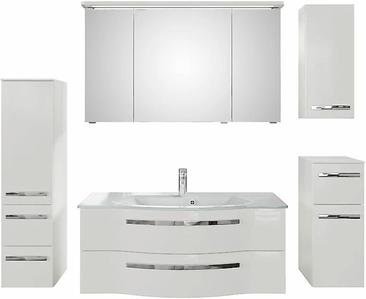 Saphir Badmöbel-Set "Serie 4005, vormontiert, Glaswaschbecken, Spiegelschra günstig online kaufen