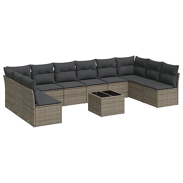 vidaXL 11-Tlg Garten-Sofagarnitur mit Kissen Grau Poly Rattan 3249939 günstig online kaufen