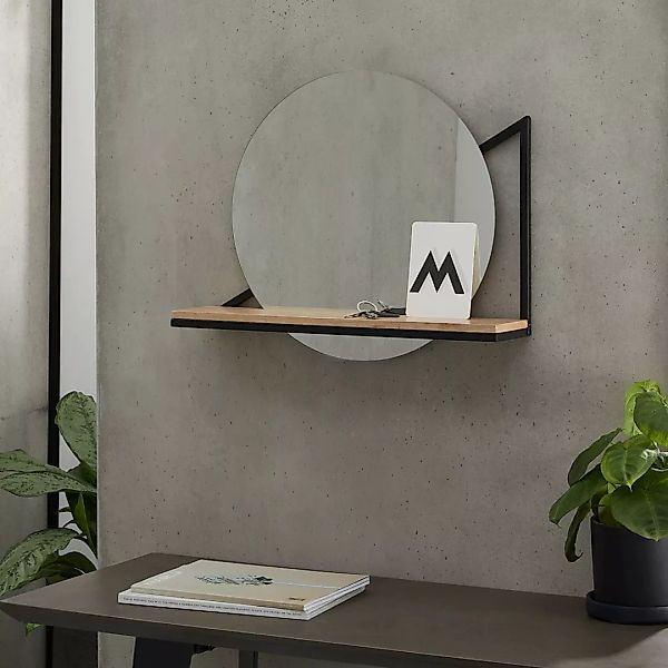Huldra Wandspiegel mit Ablage (o 46 cm), Schwarz - MADE.com günstig online kaufen