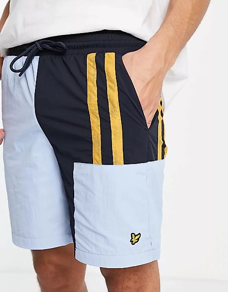 Lyle & Scott – Shorts in Blau mit Einsatz im Farbblockdesign günstig online kaufen
