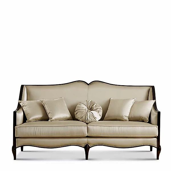 Dreisitzer Couch klassisch in Beige und Dunkelbraun Webstoff und Holz günstig online kaufen