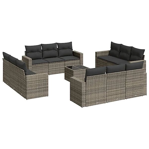 vidaXL 13-Tlg Garten-Sofagarnitur mit Kissen Grau Poly Rattan 3251117 günstig online kaufen