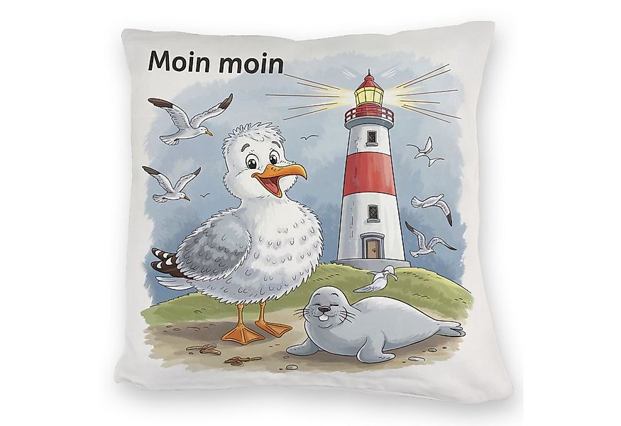 speecheese Dekokissen Fröhliche Möwe und Leuchtturm Kuschelkissen - MOIN MO günstig online kaufen