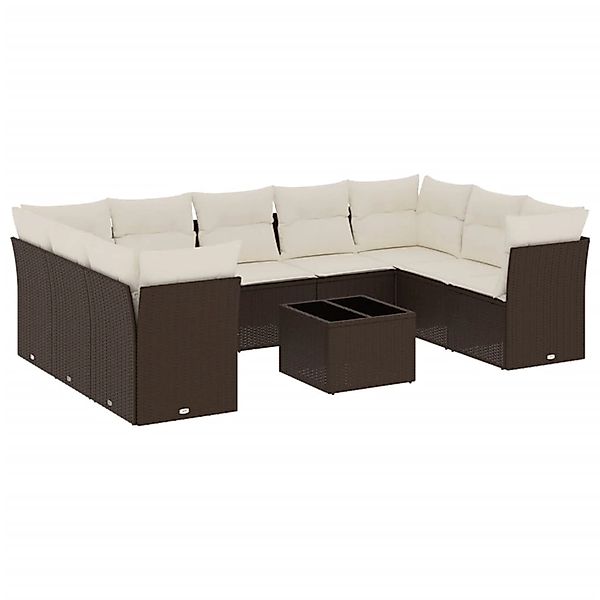 vidaXL 10-Tlg Garten-Sofagarnitur mit Kissen Braun Poly Rattan 3249982 günstig online kaufen
