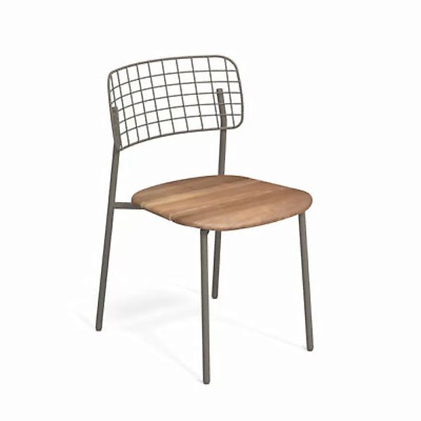 Stapelbarer Stuhl Lyze metall beige holz natur / Sitzfläche Teakholz - Emu günstig online kaufen