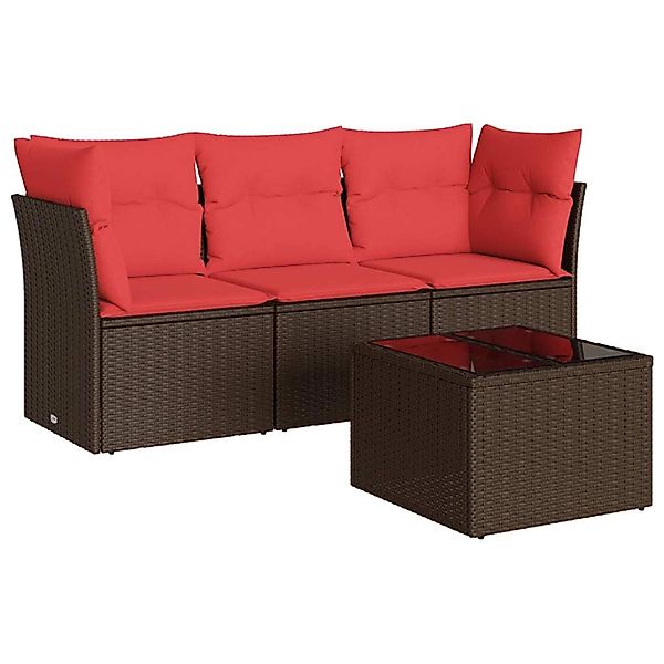 vidaXL 4-Tlg Garten-Sofagarnitur mit Kissen Braun Poly Rattan 3217224 günstig online kaufen