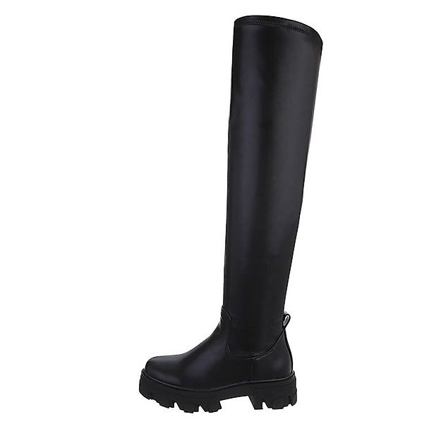 Ital-Design Damen Freizeit Overkneestiefel Blockabsatz Overknees in Schwarz günstig online kaufen