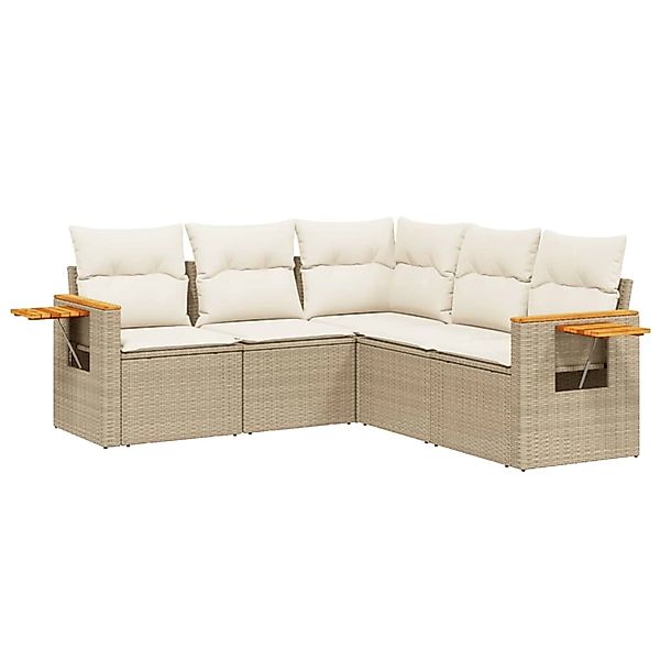 vidaXL 5-Tlg Garten-Sofagarnitur mit Kissen Beige Poly Rattan 3259202 günstig online kaufen
