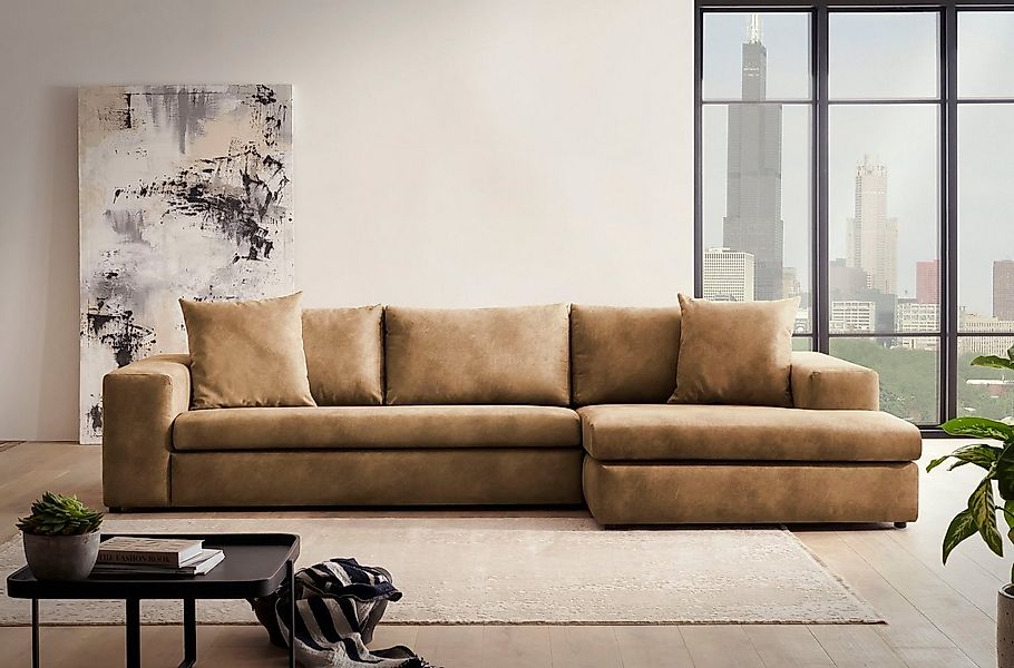 andas Ecksofa SLEETLAND XXL in Samtvelours oder Vintage-Leder-Optik, L-Form günstig online kaufen