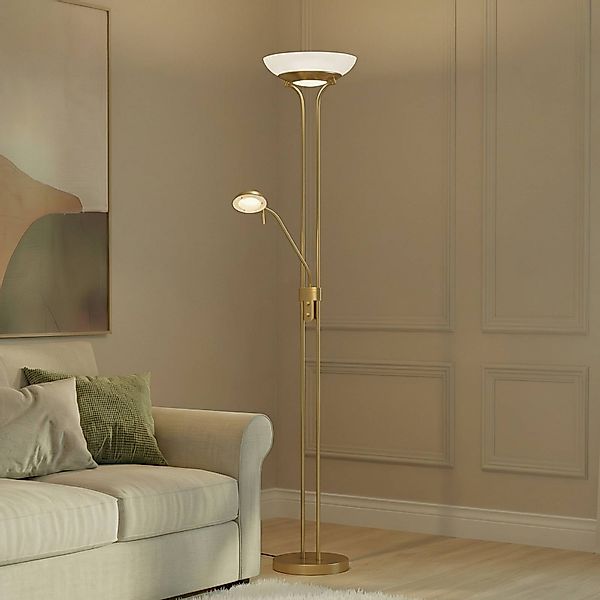 Lindby LED-Stehlampe Yveta, messing, Leselampe, dimmbar günstig online kaufen