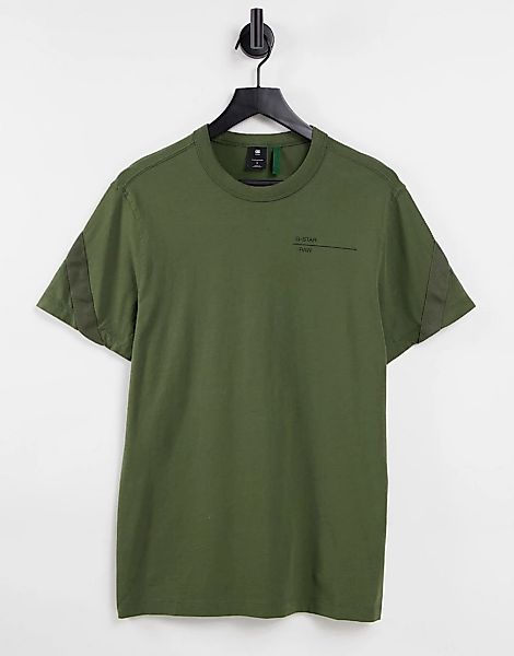 G-Star – T-Shirt in Khaki mit Zierband auf der Rückseite-Grün günstig online kaufen