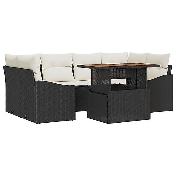 vidaXL Loungesofa 7-tlg. Garten-Essgruppe mit Kissen Schwarz Poly Rattan, 7 günstig online kaufen