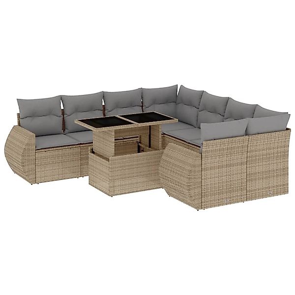 vidaXL 9-Tlg Garten-Sofagarnitur mit Kissen Beige Poly Rattan 3268429 günstig online kaufen