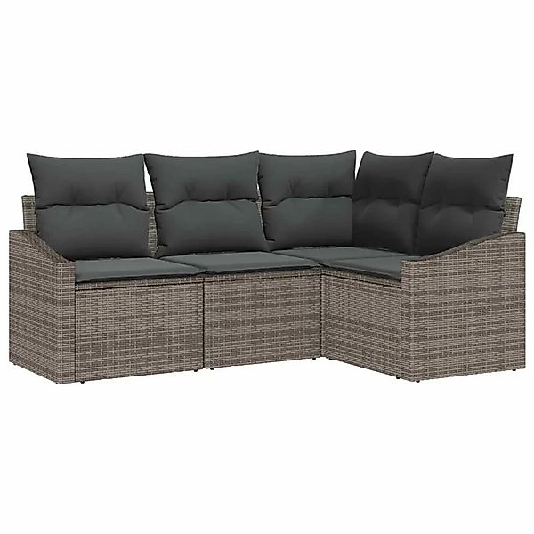 vidaXL Gartensofa-Set mit Kissen mit Speicher 4 Stk Grau Poly-Rattan 335536 günstig online kaufen
