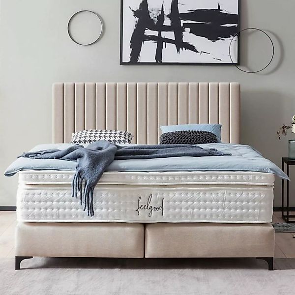 BettCo Boxspringbett Paris (in Beige Webstoff, 200 x 200 cm), Pfeifensteppu günstig online kaufen