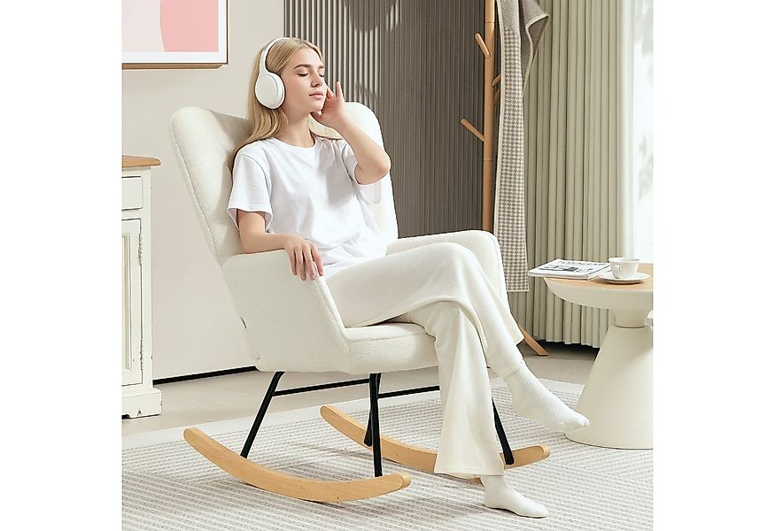 HOMCOM Schaukelstuhl mit Berbervliesoptik, Armlehne, Holzkufen (Schwingsess günstig online kaufen