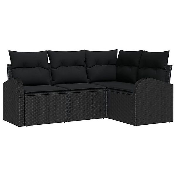 vidaXL Loungesofa 4 Teiliges Garten Sofa Set mit Kissen Schwarz Poly Rattan günstig online kaufen
