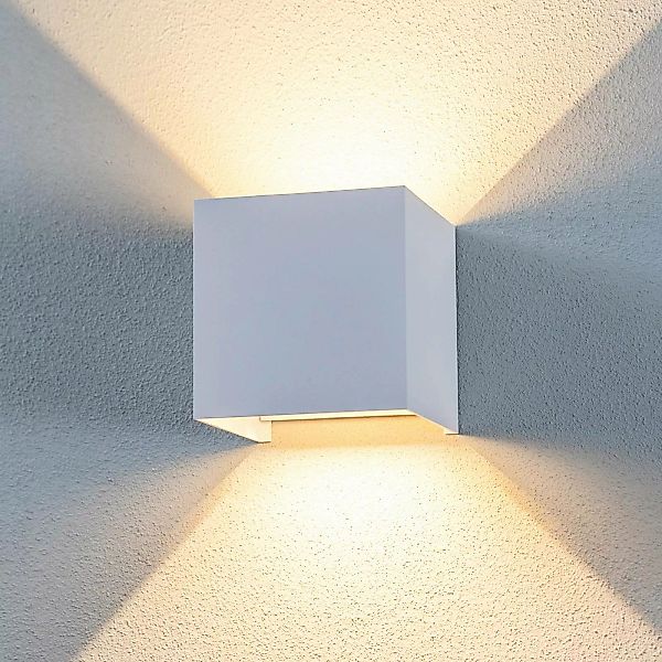 Lindby LED-Außenwandleuchte Nivar, eckig, weiß, Metall, IP54 günstig online kaufen