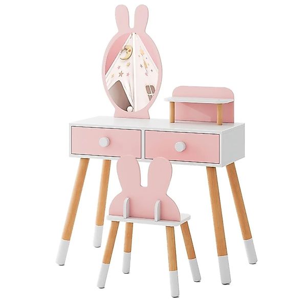 Costway Kinder Schminktisch mit Kaninchen Design Rosa günstig online kaufen