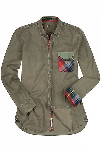 Männer-Hemd mit cooler Karo Brusttasche - spezielle Färbung - olivgrün günstig online kaufen