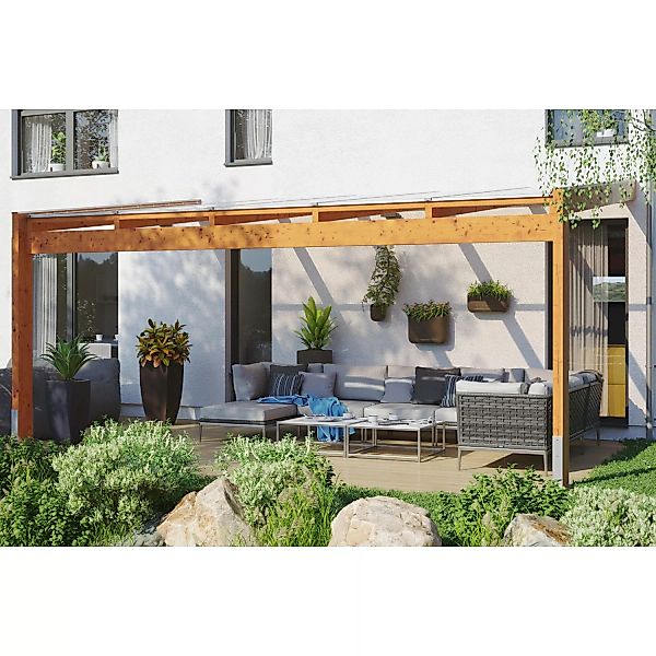 Skan Holz Terrassenüberdachung Novara 557 cm x 359 cm Eiche hell günstig online kaufen