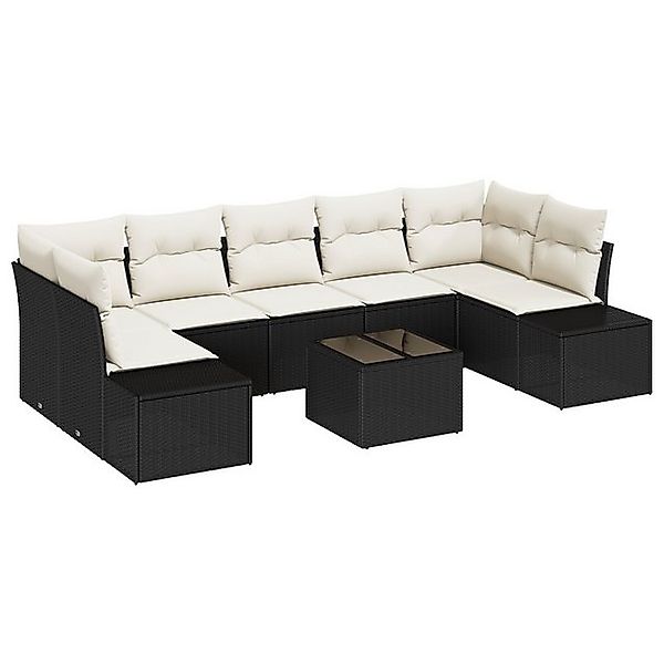 vidaXL Loungesofa 8-teiliges Garten-Sofa-Set mit Kissen Schwarz Poly-Rattan günstig online kaufen