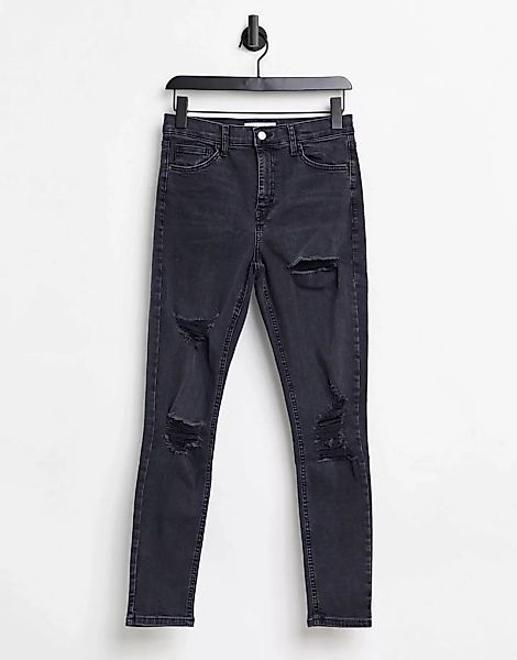 Topshop – Jamie – Eng geschnittene Jeans mit großen Zierrissen in verwasche günstig online kaufen