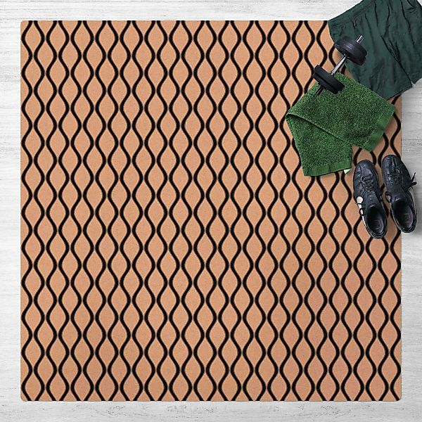 Kork-Teppich Retro Muster mit Wellen in Schwarz günstig online kaufen