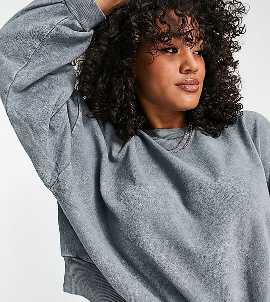 ASOS DESIGN Curve – Oversize-Sweatshirt in verwaschenem Grau günstig online kaufen